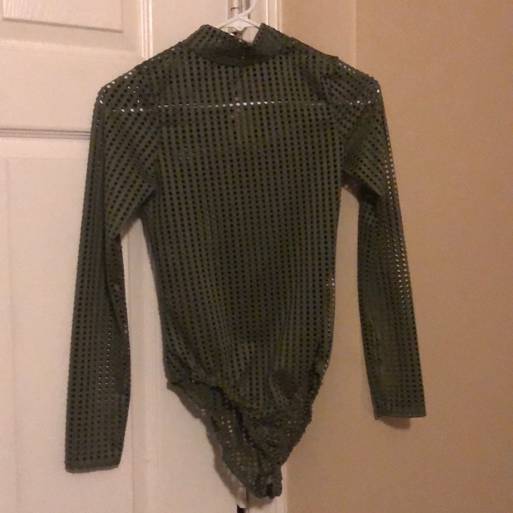 BOOHOO Army Green Mesh Bodysuit